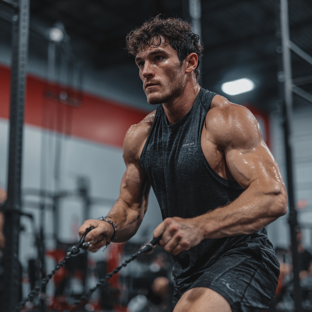 Focused athlete training with determination and proper form